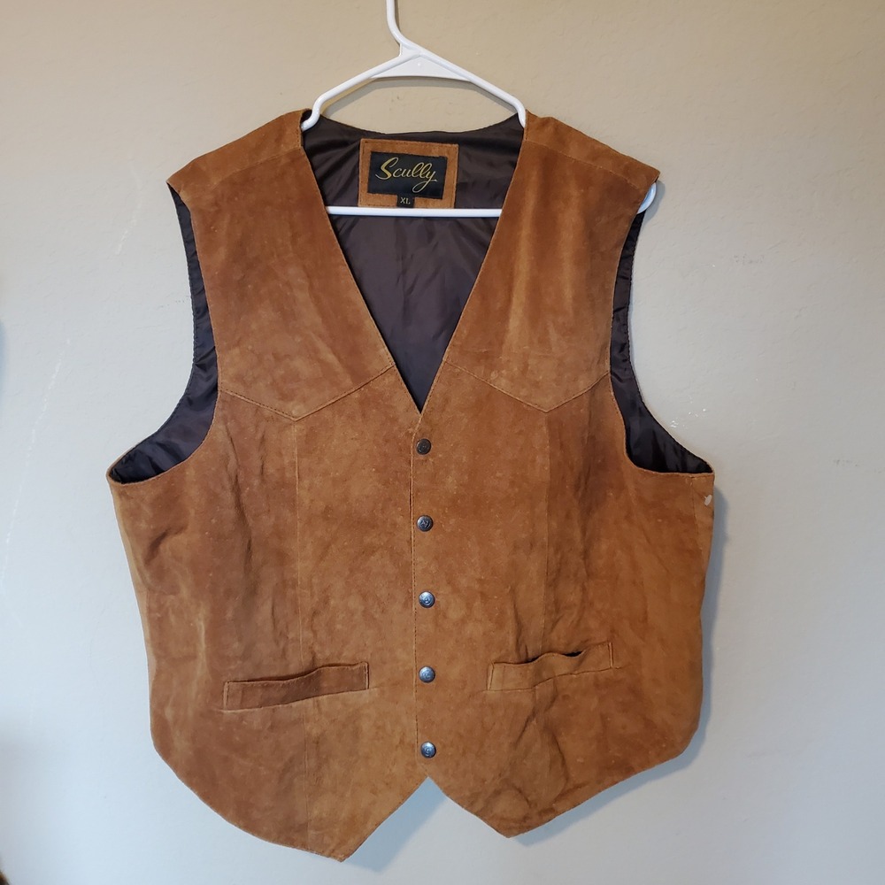 Scully Mens Brown Suede Leather Western Vest Oklahoma Seal Buttons XL 061722
